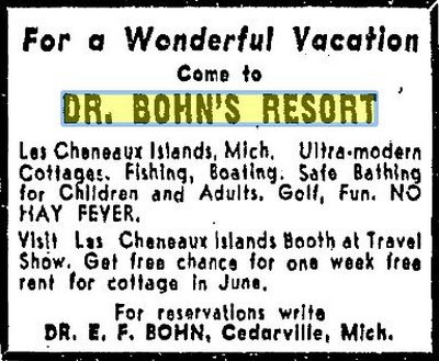 Berlins Resort (Dr. Bohns Cottages, Dr Bohns Resort) - May 1949 Ad